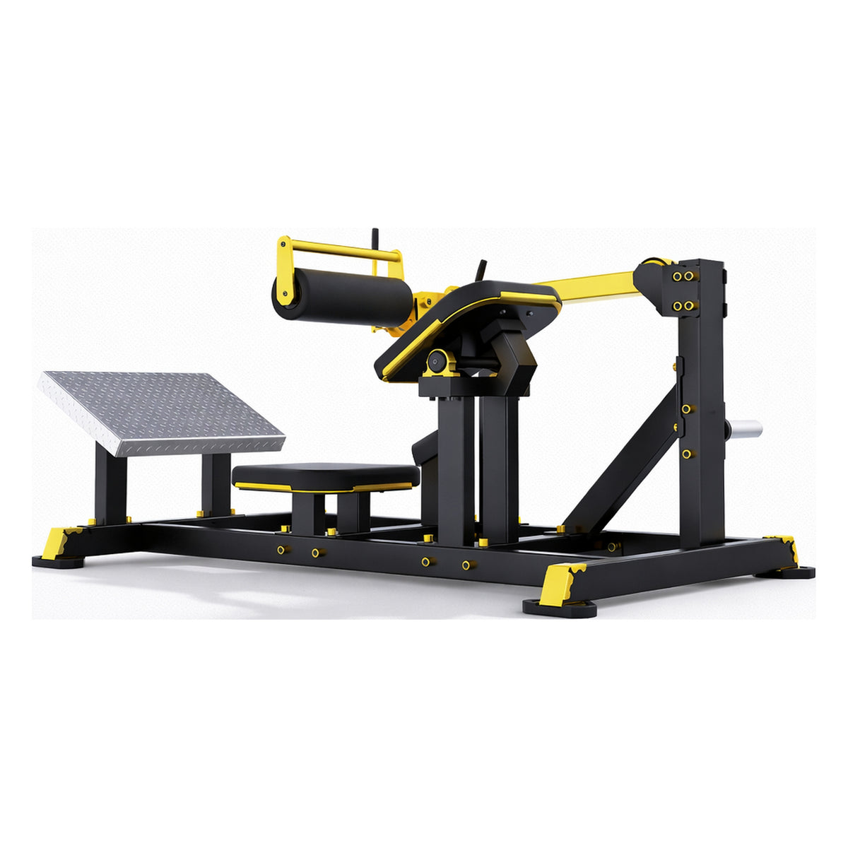 DHZ TITAN Mechanix Y984ZA Hip Thrust - Plate Loaded Gerät für Gesäßtraining – hip thrust schwarz gold perspektivansicht