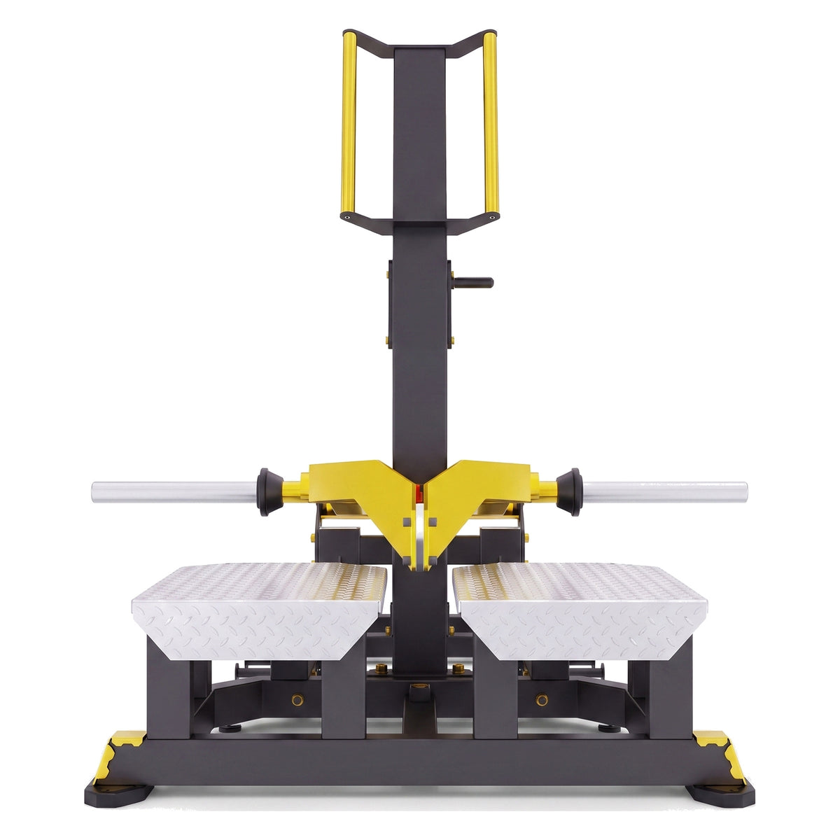 DHZ TITAN Mechanix Y986ZA Belt Squat – Plate Loaded Kniebeugenmaschine – dhz titan mechanix y986za belt squat schwarz gold frontansicht 