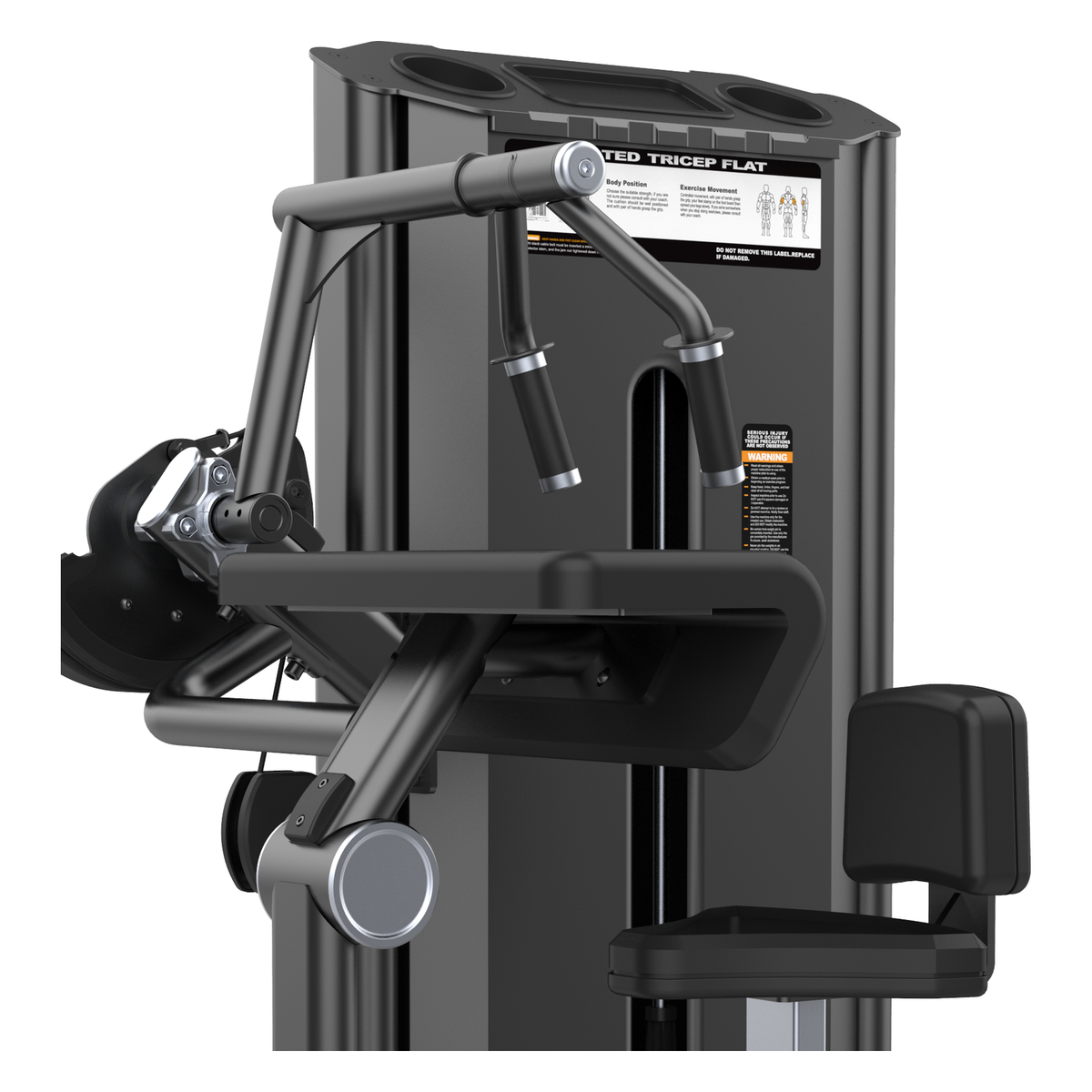 DHZ U2027 Seated Triceps Flat Detailansicht von Armauflage, Griffen und Mechanik