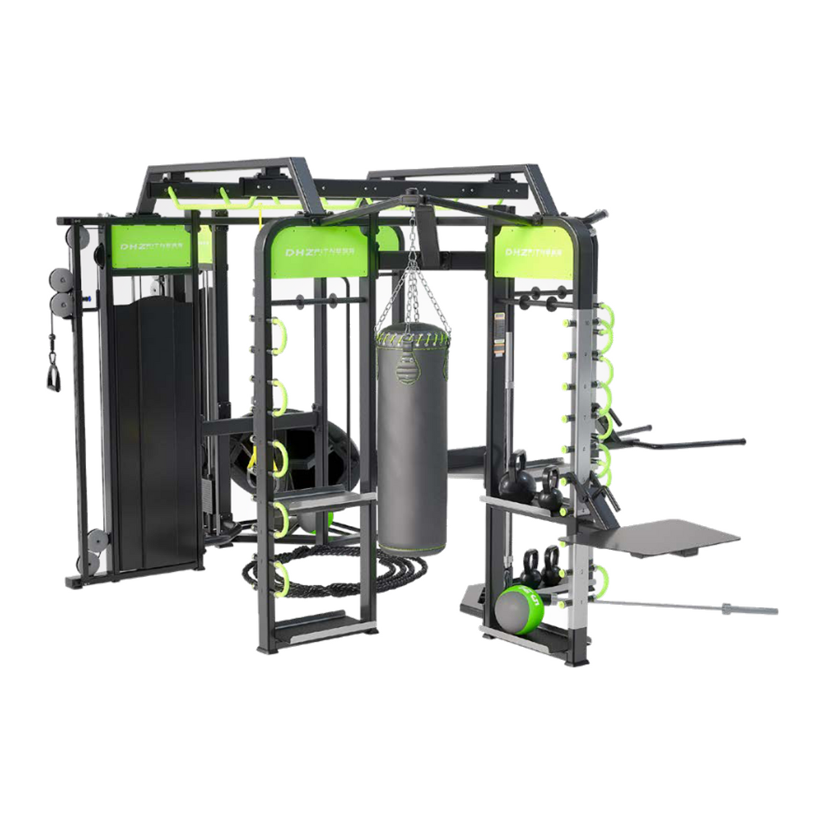 DHZ E360G Functional Training Tower – technische Perspektivansicht