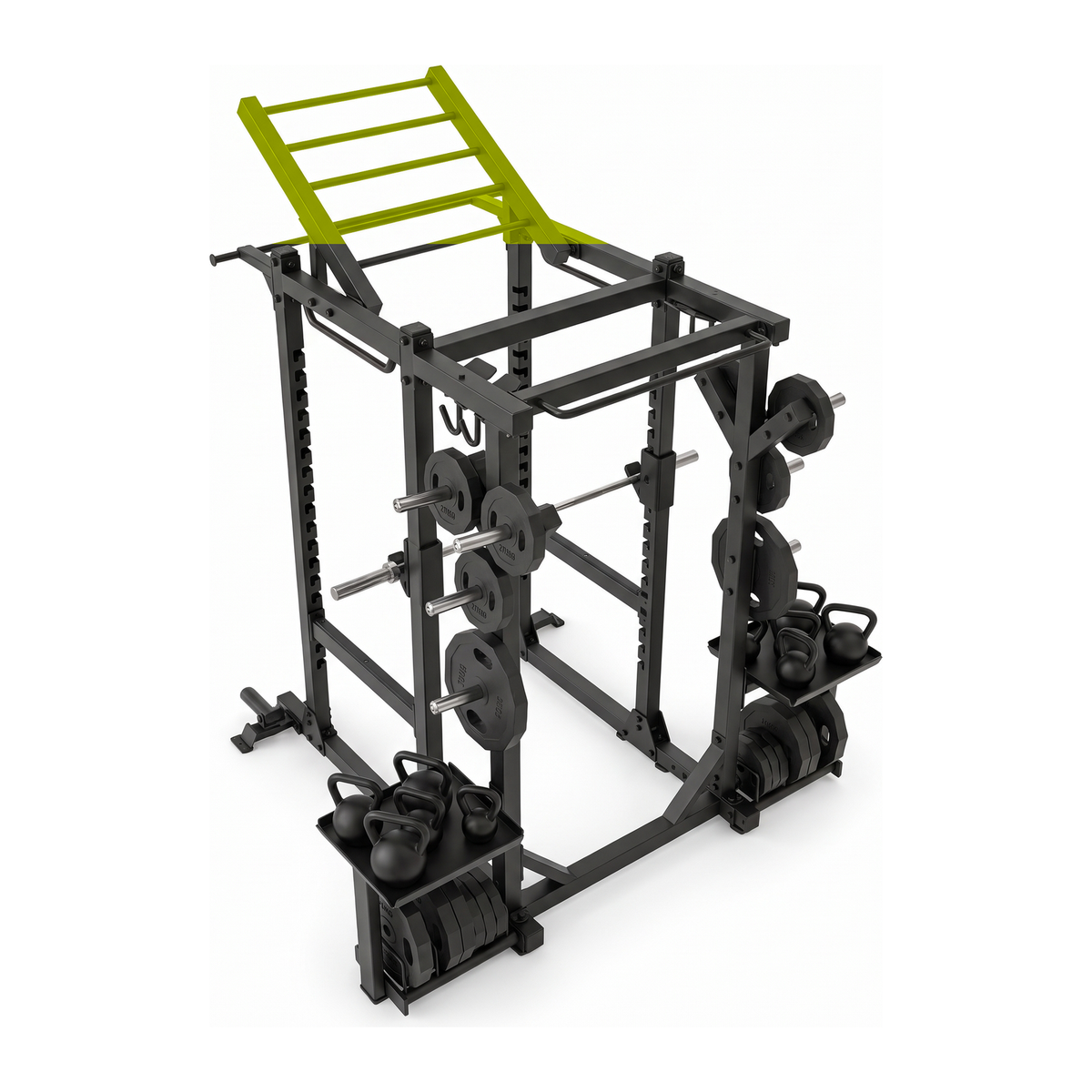 DHZ E6225 Tower Power Rack in Black Pearl und Apple Green – erhöhte Draufsicht