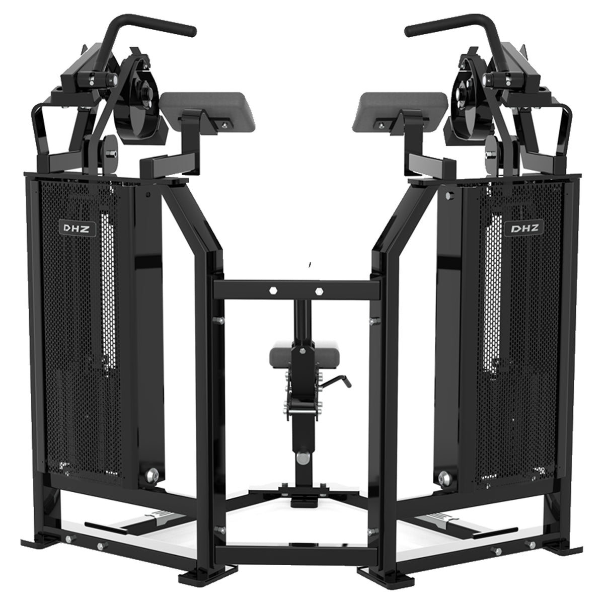 DHZ D-FORCE PM2037 Biceps Curl – Dual Weight Stack Bizepsmaschine – Detailansicht der professionellen Polsterung mit schwarzer Polsterung – Ansicht 3