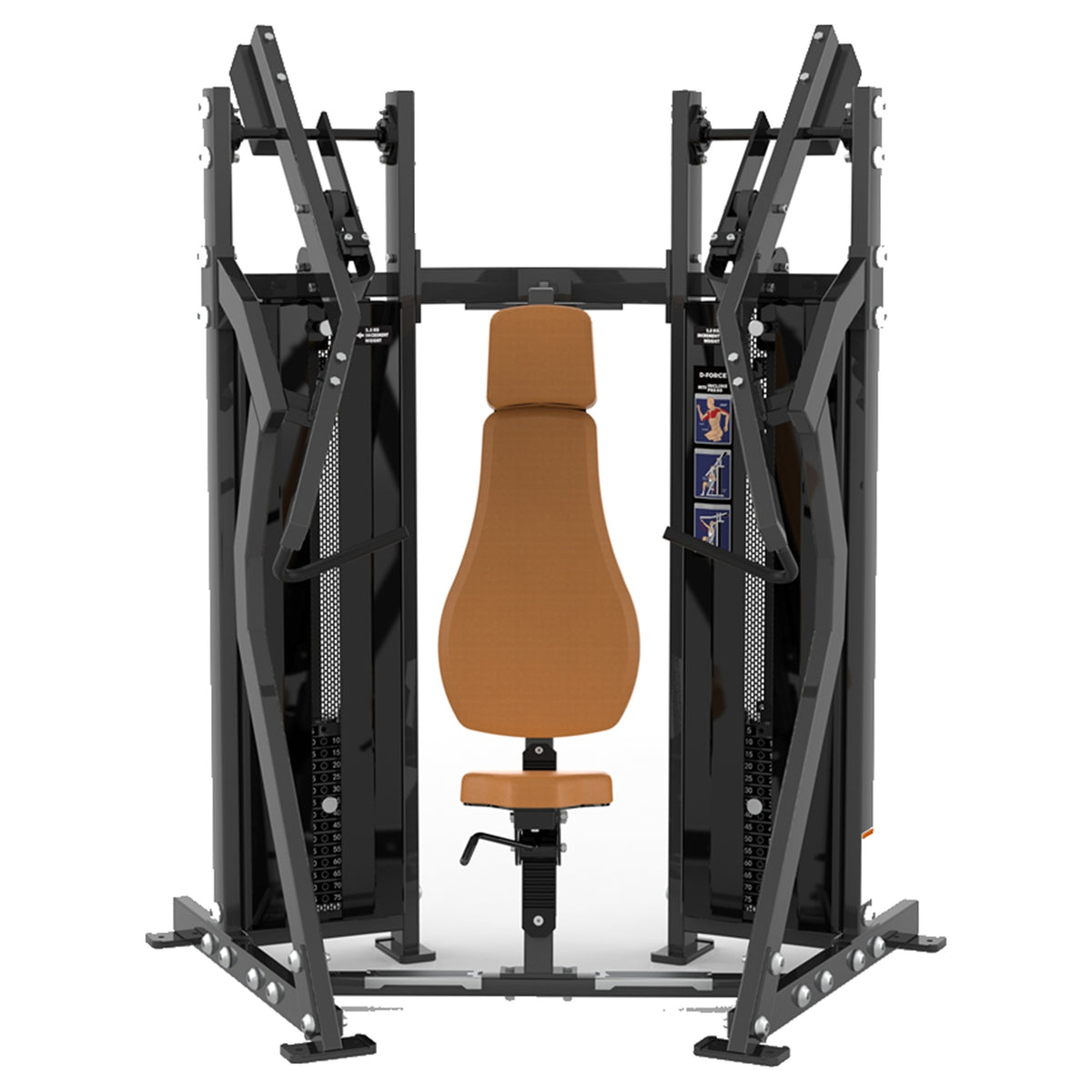 DHZ D-FORCE PM2040 Incline Chest Press – Dual Weight Stack Schrägbank-Brustpresse – braune Polster, Produktansicht 03
