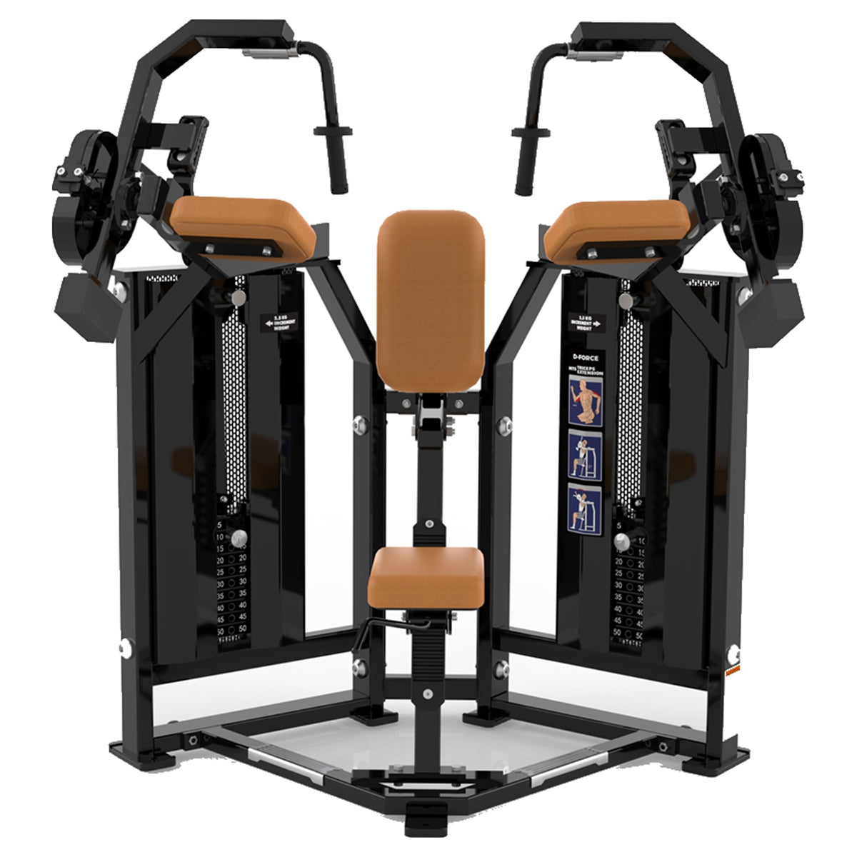 DHZ D-FORCE PM2043 Triceps Extension – Dual Weight Stack Trizepsmaschine – braune Polster, Produktansicht 03