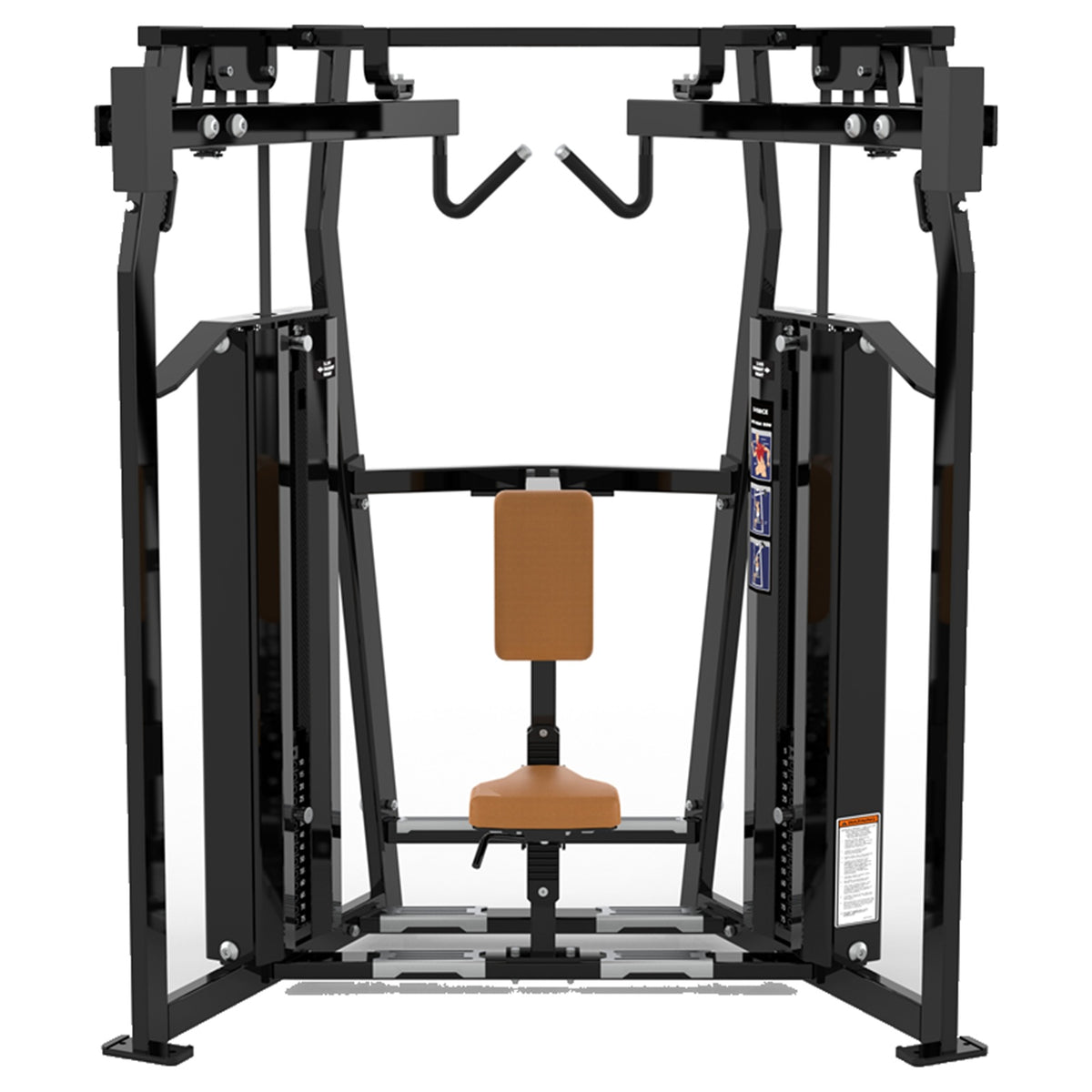 DHZ D-FORCE PM2045 High Row – Dual Weight Stack High-Row-Rückenmaschine – braune Polster, Produktansicht 03
