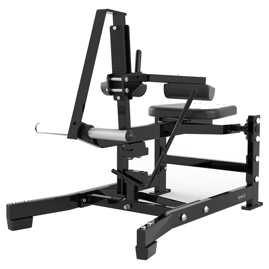 DHZ P-FORCE PM2025 Seated Calf Raise – Plate Loaded Sitzende Wadenmaschine – schwarze Polster, Hauptansicht