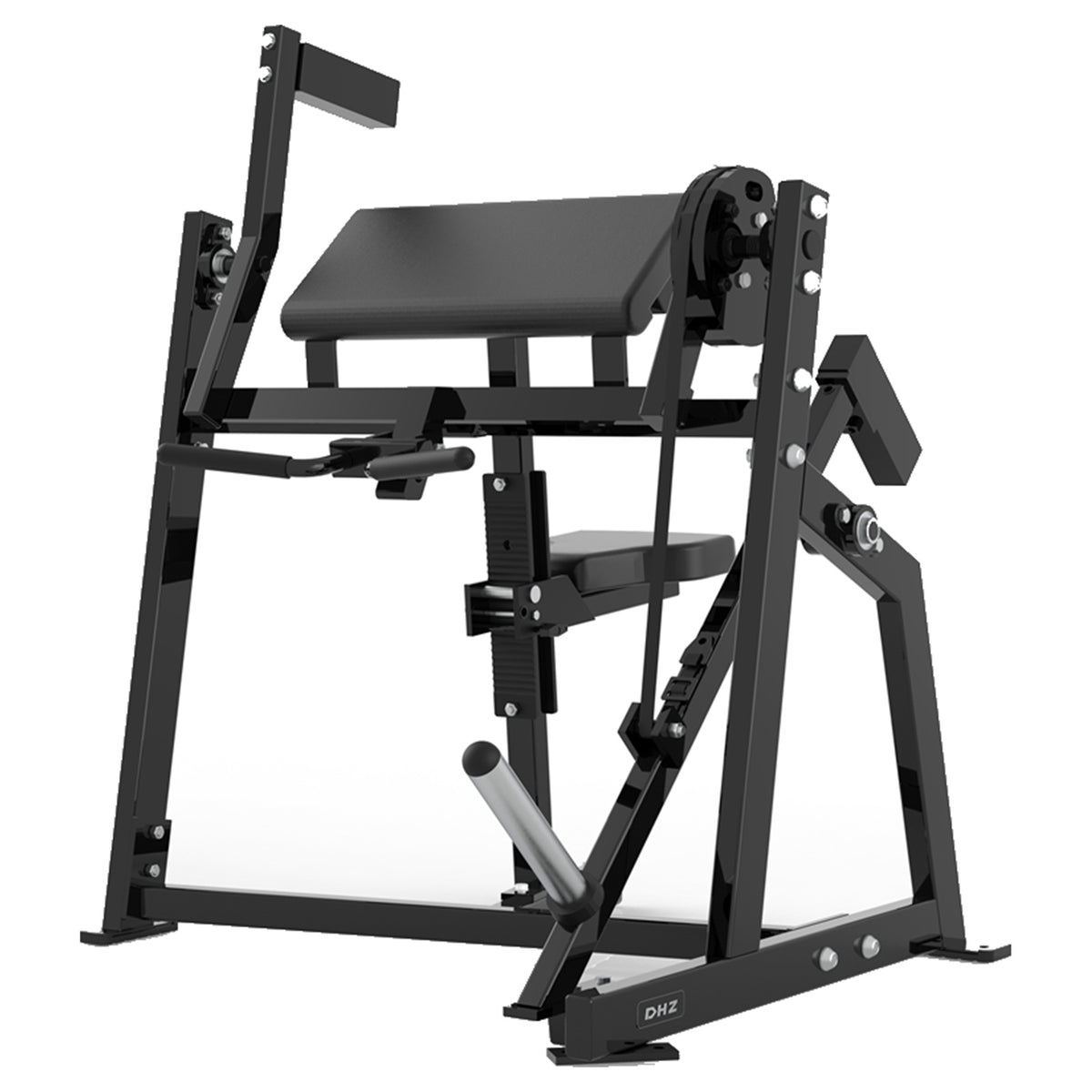 DHZ P-FORCE PM2033 Seated Biceps Curl – Plate Loaded Sitzende Bizepsmaschine – schwarze Polster, Produktansicht 03