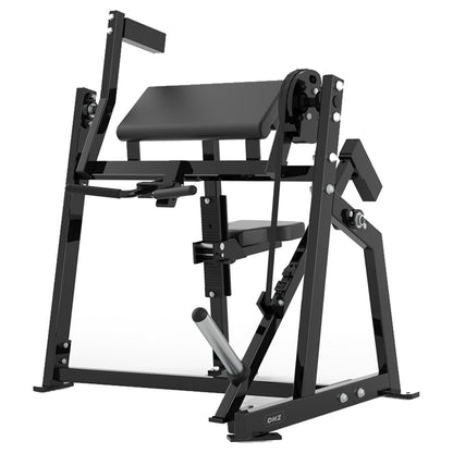 DHZ P-FORCE PM2033 Seated Biceps Curl – Plate Loaded Sitzende Bizepsmaschine – schwarze Polster, Produktansicht 03
