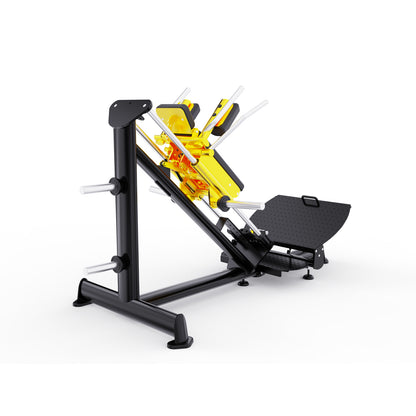 DHZ TITAN Extreme T939 Super Hack Slide – Professionelle Hack Squat Maschine für effektives Beintraining – super hack slide schwarz gold rueckansicht