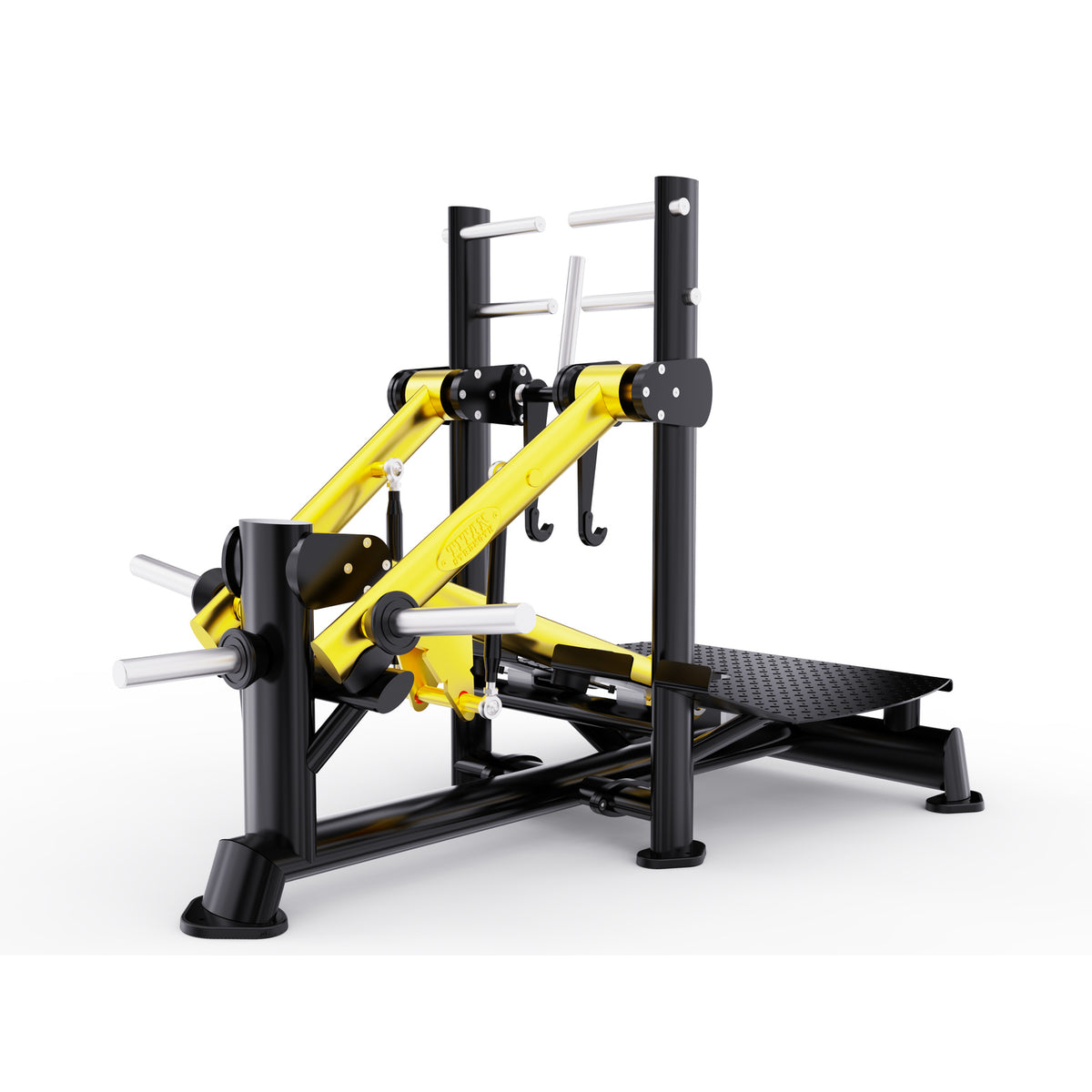 DHZ TITAN Extreme T940 Super Belt Squat – Professionelle Belt Squat Maschine für intensives Beintraining – super belt squat schwarz gold dreiviertelansicht