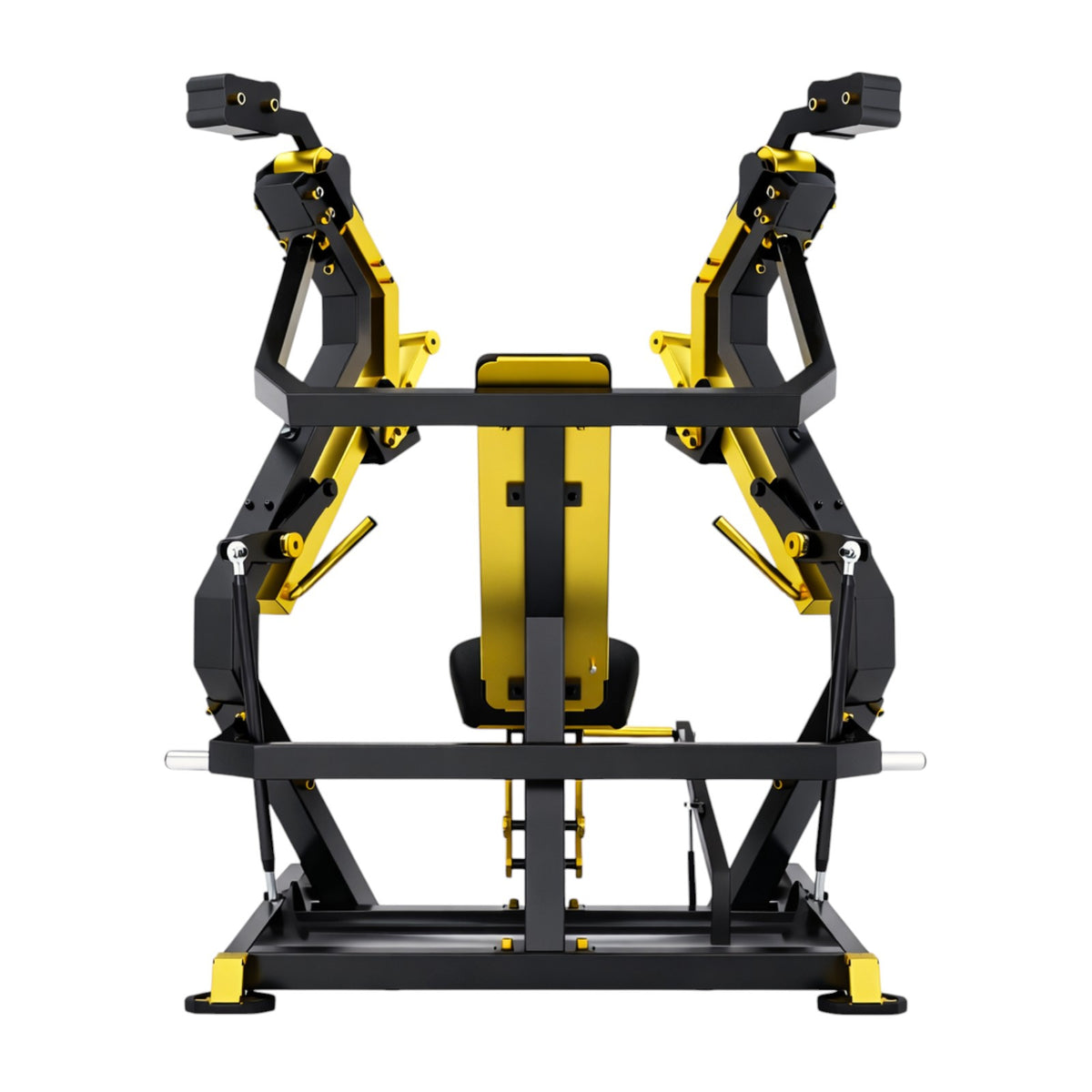 DHZ TITAN Mechanix Y910ZA Low Chest Press - Plate Loaded Brustpresse für den professionellen Einsatz – low chest press schwarz gold rueckansicht