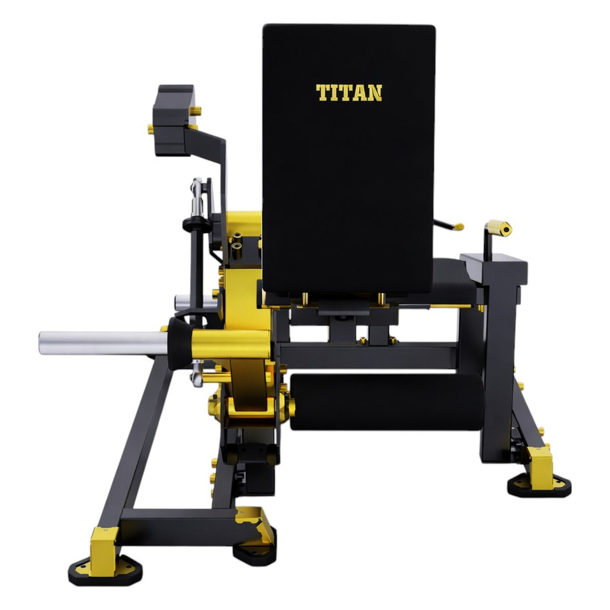 DHZ TITAN Mechanix Y960ZA Leg Extension - Plate Loaded Beinstrecker für isoliertes Quadrizeps-Training – leg extension schwarz gold rueckansicht