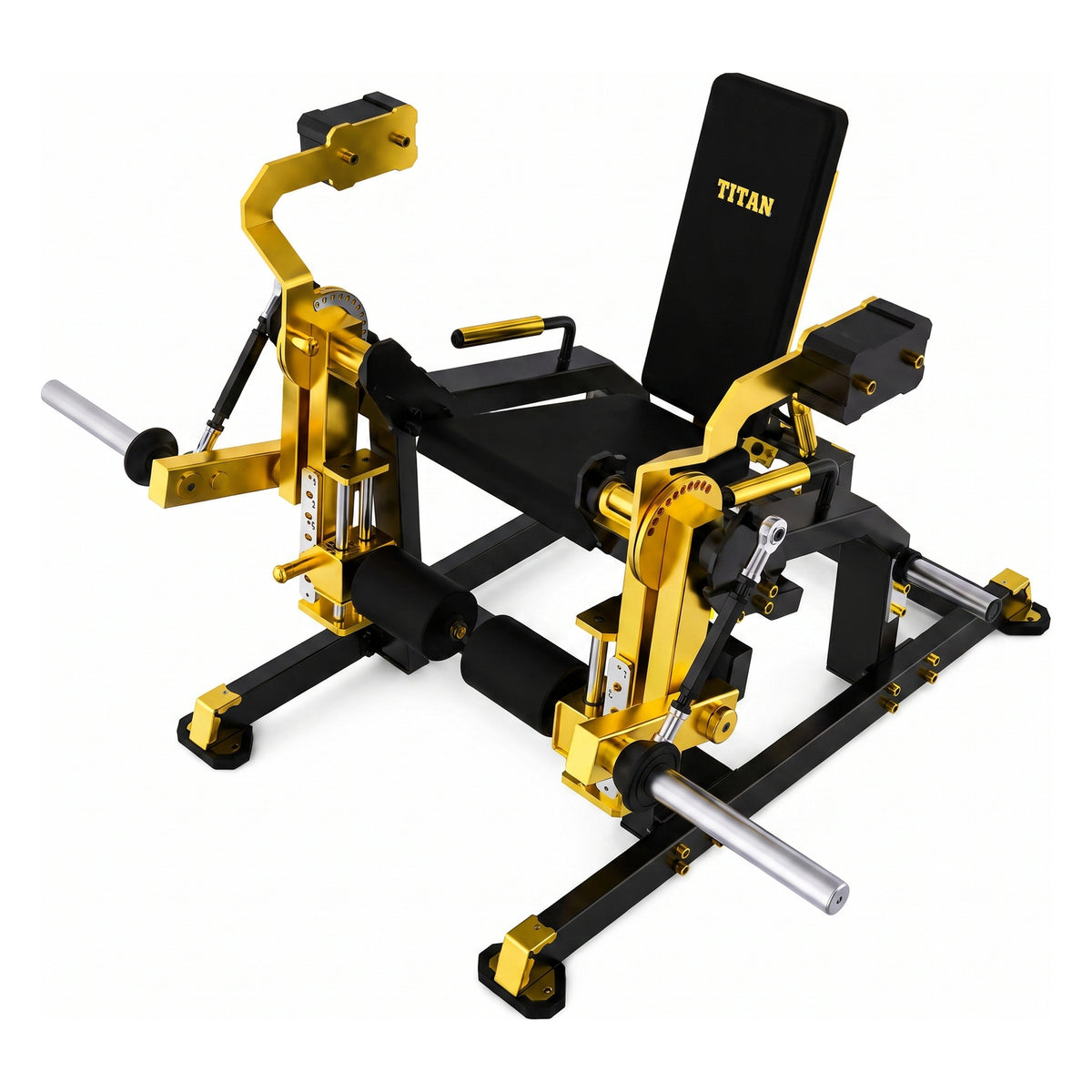 DHZ TITAN Mechanix Y961ZAG Leg Extension – Plate Loaded Beinstrecker – dhz titan mechanix y961zag leg extension schwarz gold seitenansicht 