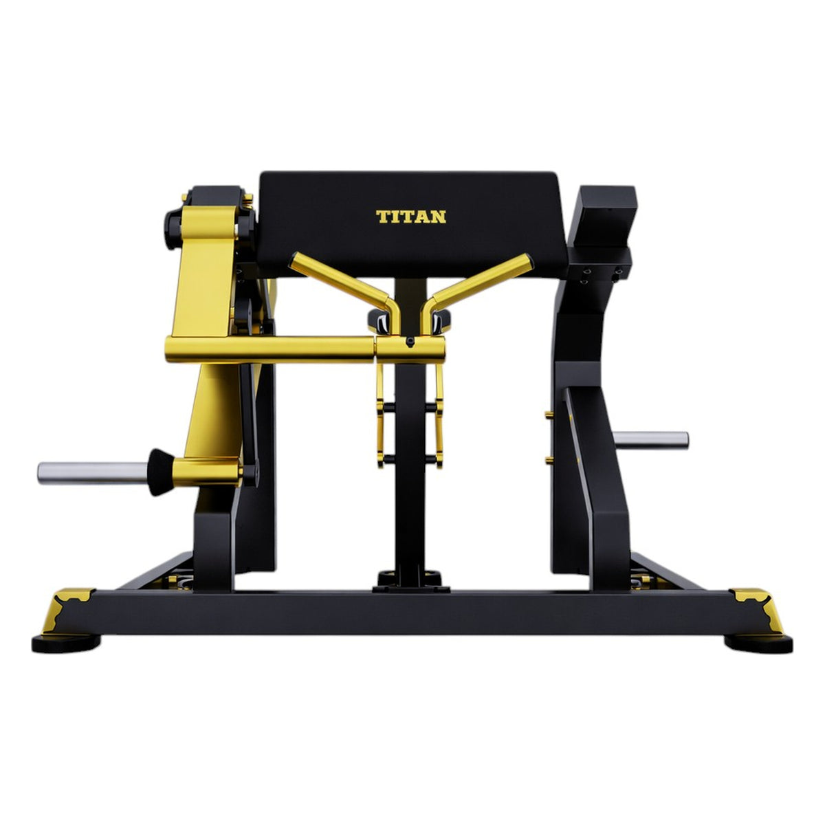 DHZ TITAN Mechanix Y970ZA Biceps Curl - Plate Loaded Bizepsmaschine für isoliertes Armtraining – biceps curl schwarz gold frontansicht
