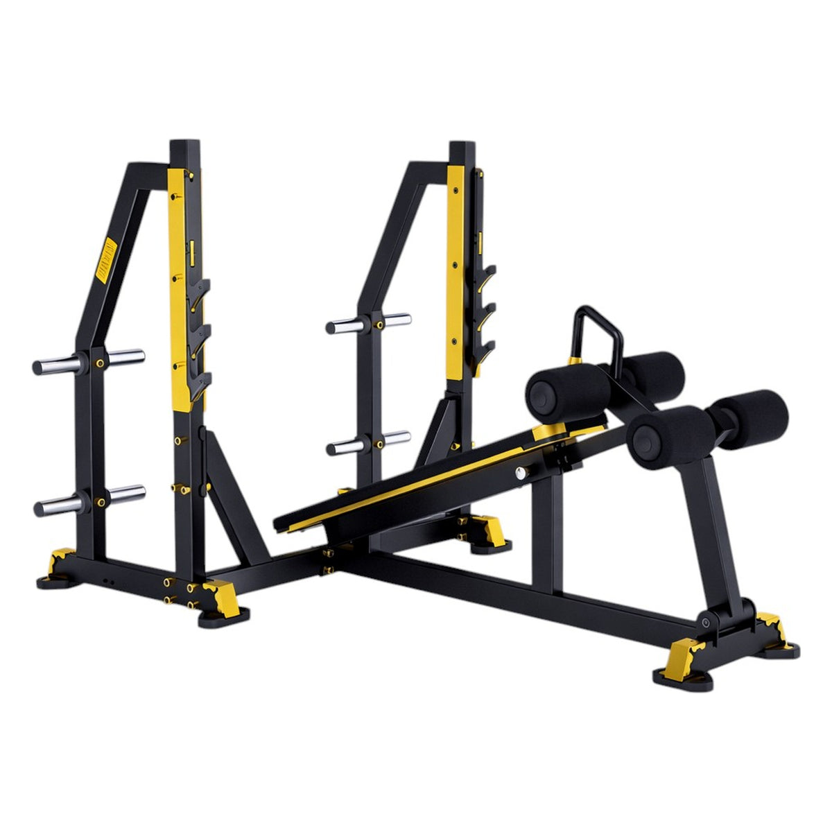 DHZ TITAN Mechanix Y973ZA Olympic Decline Bench - Plate Loaded Negativbank für Langhanteltraining – olympic decline bench schwarz gold seitenansicht rechts