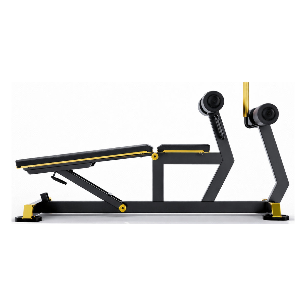 DHZ TITAN Mechanix Y977ZA Adjustable Decline Bench – Verstellbare Negativbank – adjustable decline bench schwarz gold seitenansicht