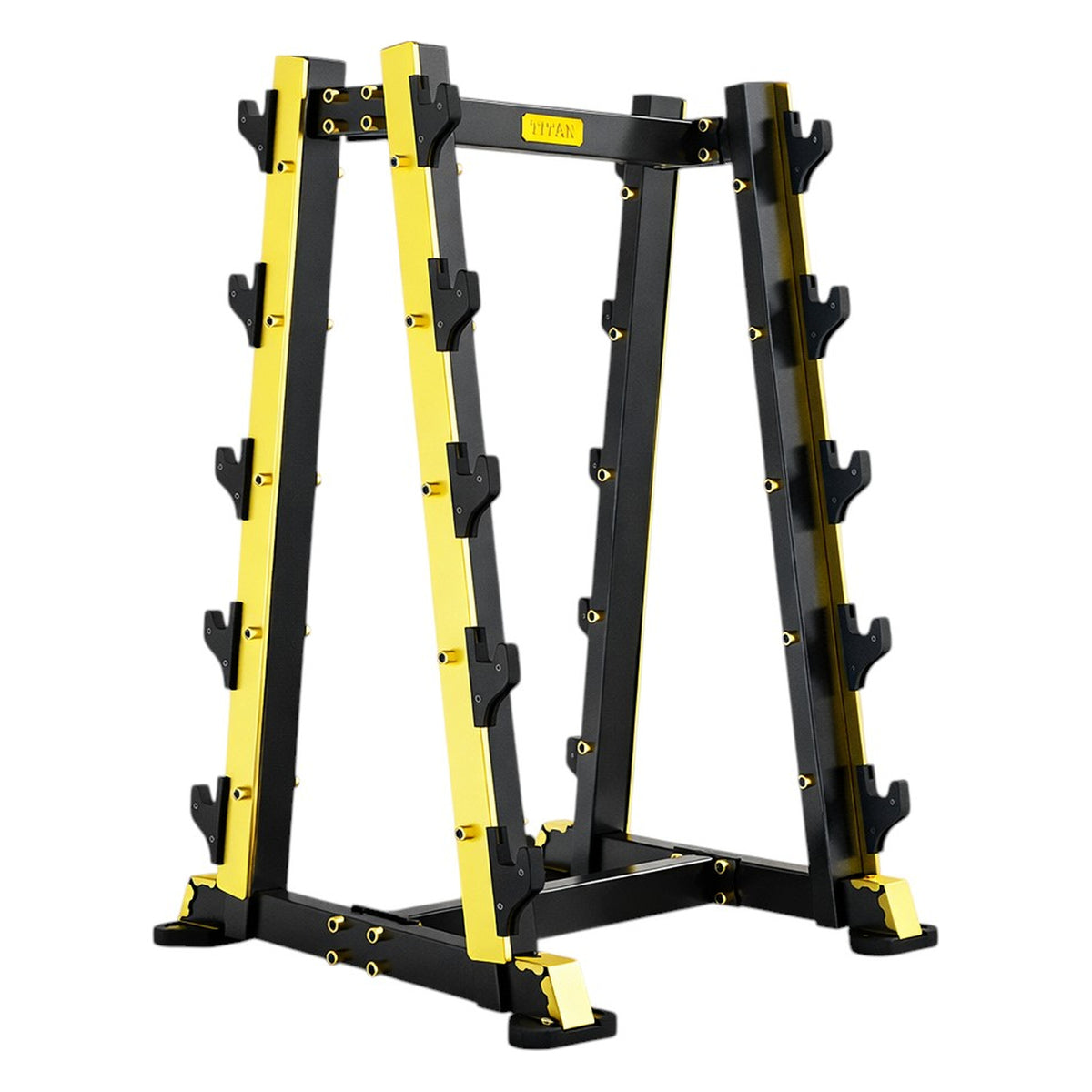 DHZ TITAN Mechanix Y981ZA Barbell Rack - Hantelablage für Langhanteln und Curlstangen – barbell rack schwarz gold perspektivansicht