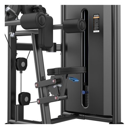 DHZ U2005 Lateral Raise Detailansicht von Sitz, Verstellung und Gewichtsstapel