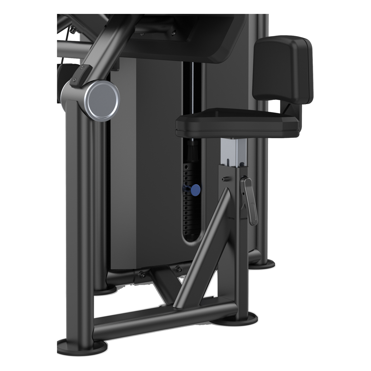 DHZ U2027 Seated Triceps Flat Detailansicht von Sitz, Verstellung und Gewichtsstapel