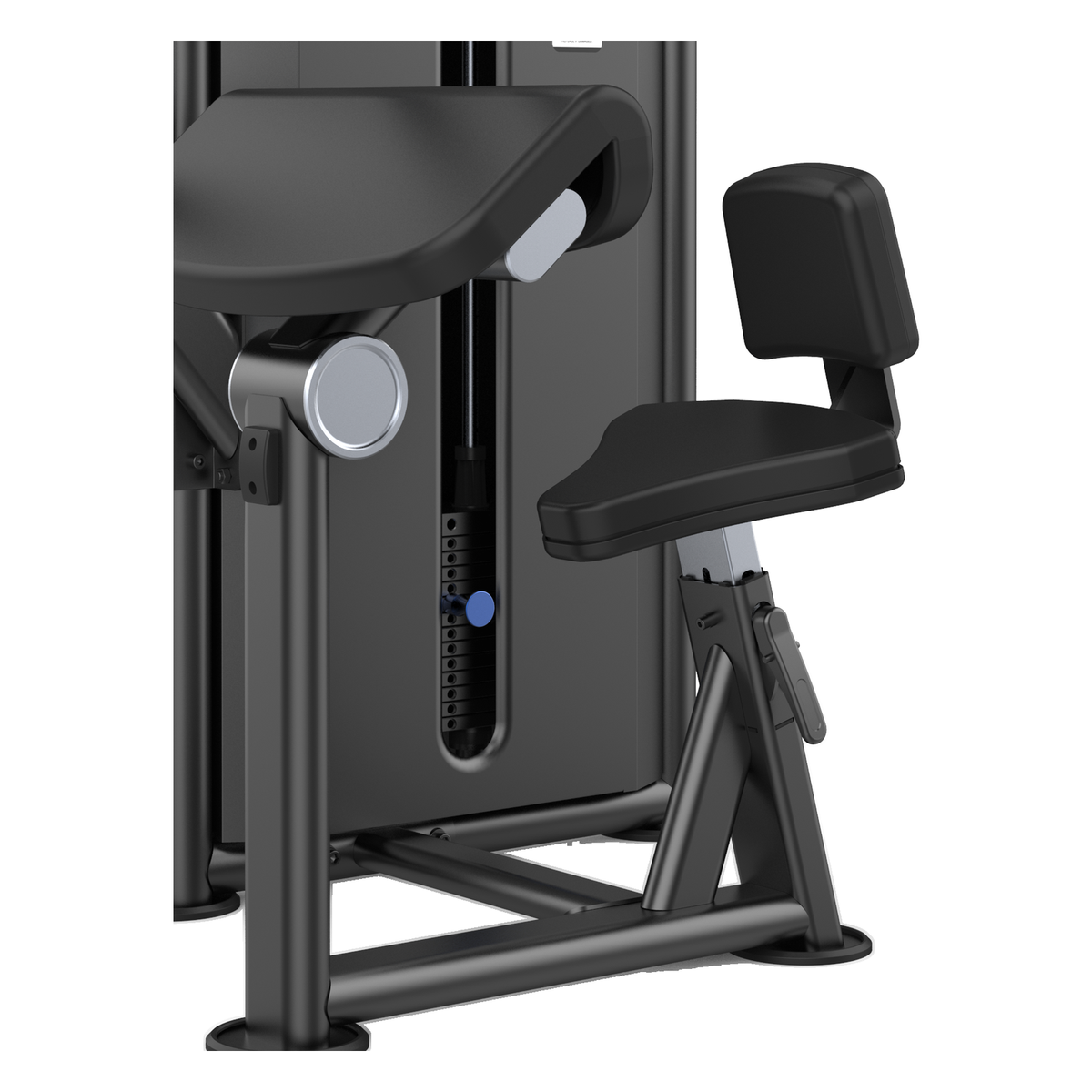 DHZ U2028 Triceps Extension Detailansicht von Sitz, Verstellung und Gewichtsstapel