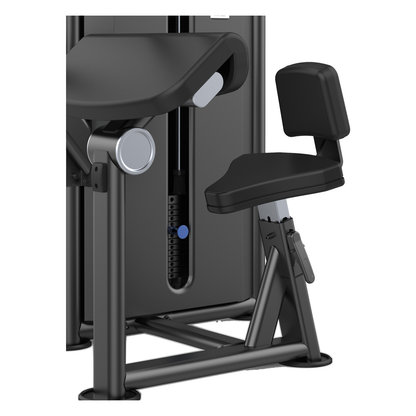DHZ U2028 Triceps Extension Detailansicht von Sitz, Verstellung und Gewichtsstapel