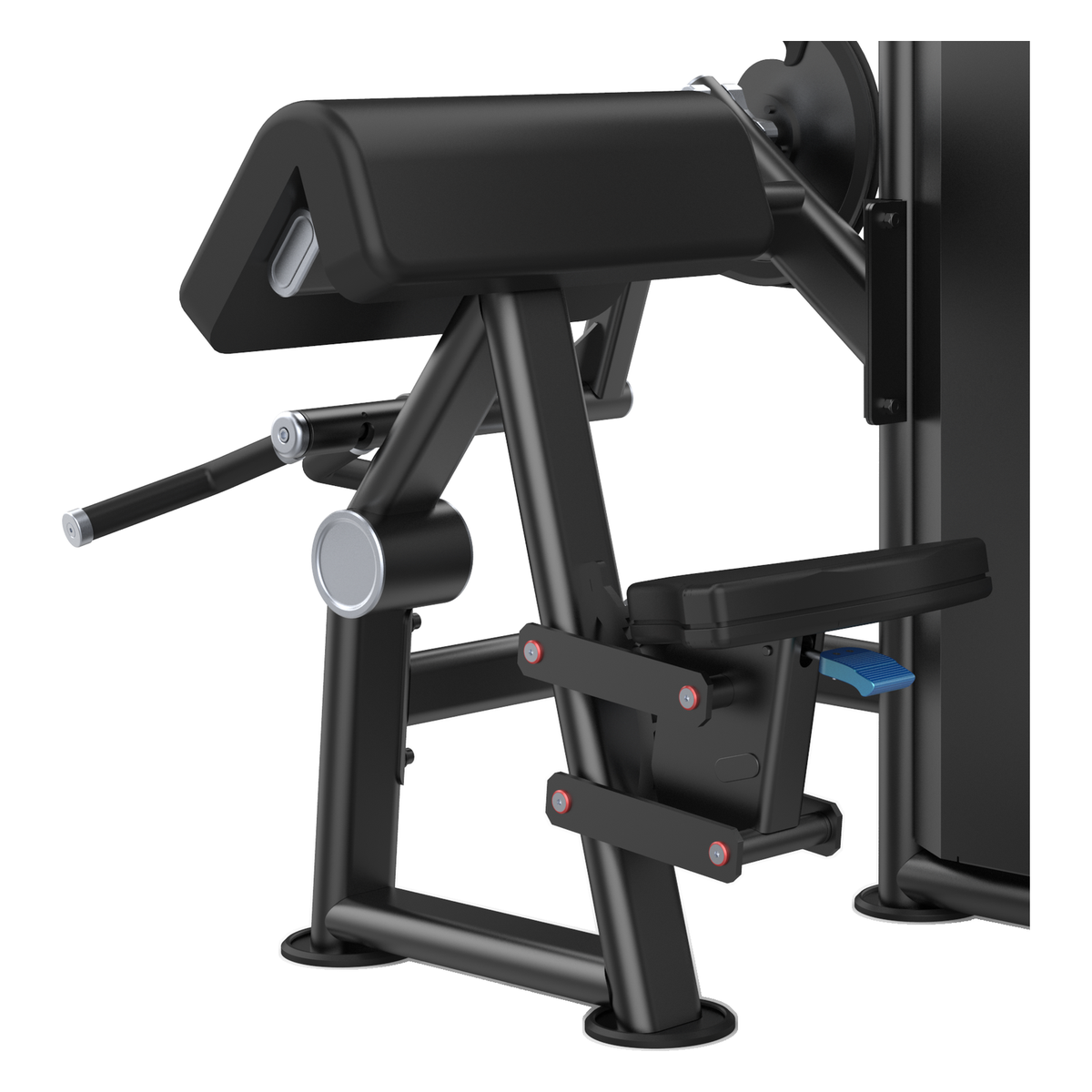 DHZ U2030 Biceps Curl Detailansicht von Armauflage, Griff, Sitz und Mechanik