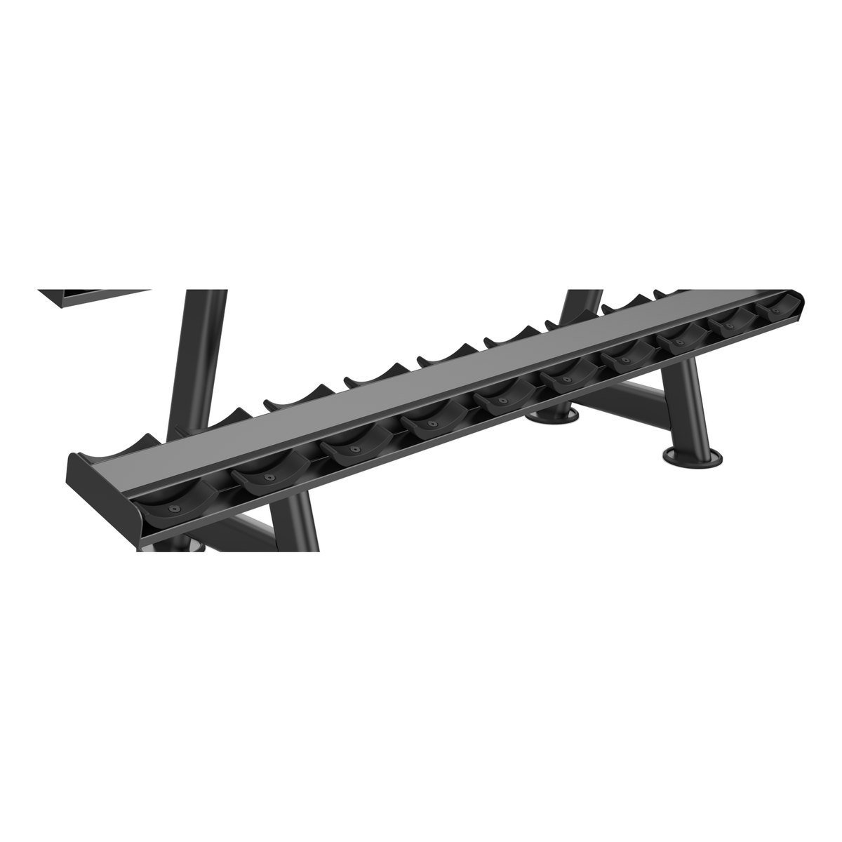 DHZ U2077 Dumbbell Rack untere Ablage und Hantelschalen im Detail