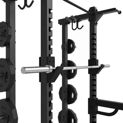 DHZ E6227 Classic Half Rack – Langhantelaufnahme und Sicherheitsablagen im Detail