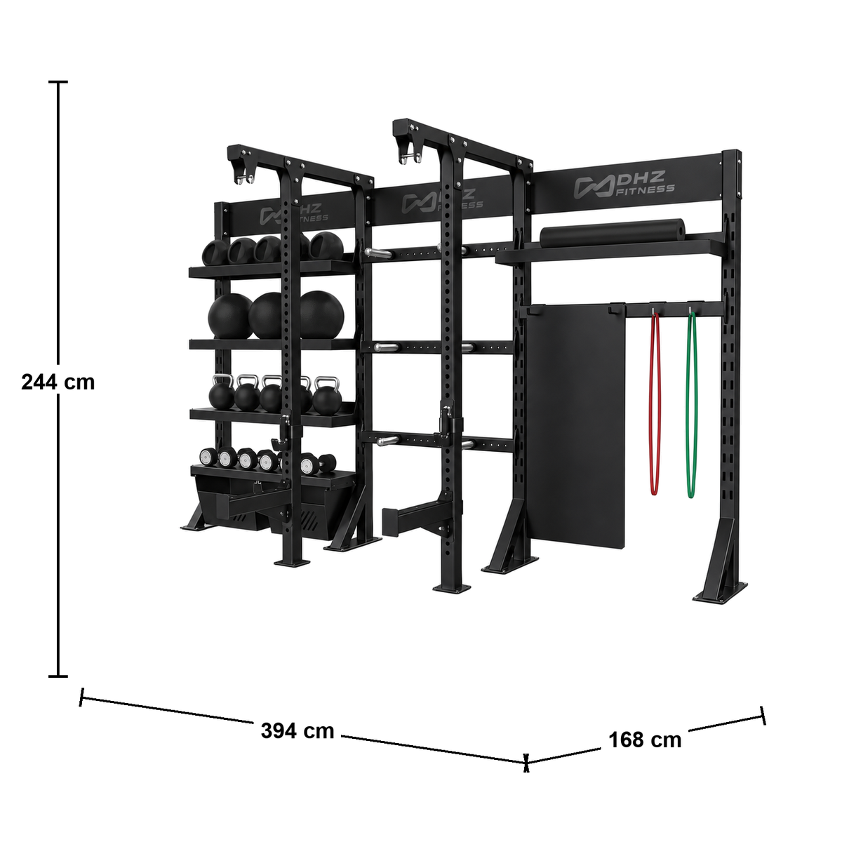 DHZ E6246 Crosstraining Storage Power Rack – Abmessungen 394 × 168 × 244 cm