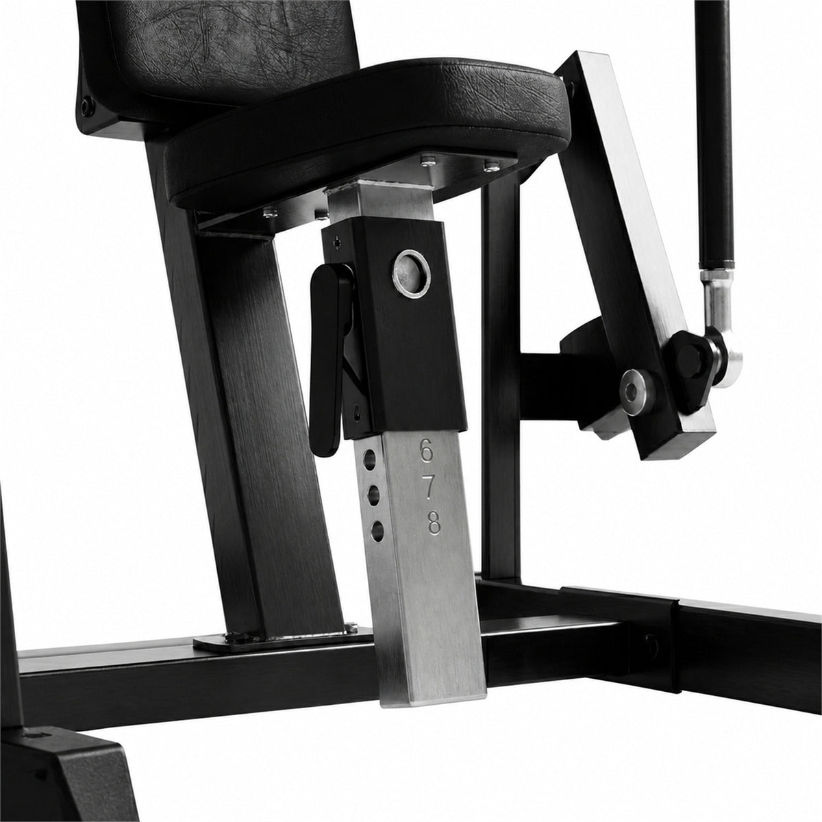 DHZ A615 Precision Chest Press – Detail der ergonomischen Geräteverstellung für individuelle Trainingspositionen – Fitnessstudio, Krafttraining und kommerzieller Studioeinsatz