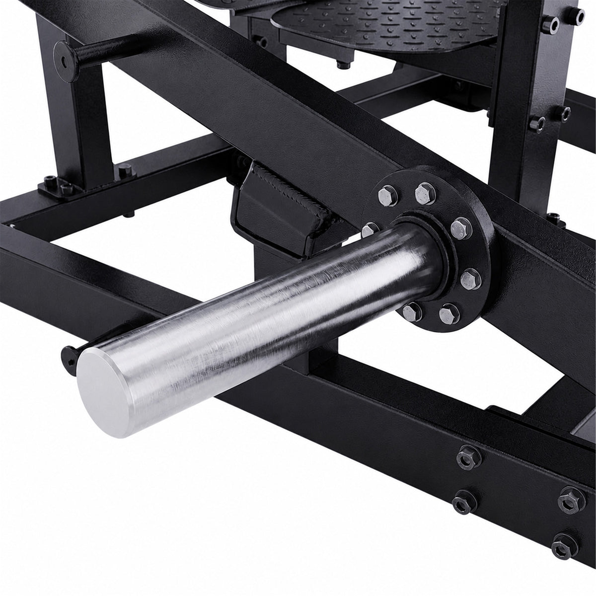 DHZ A627 45 Hip Extension – Detail der 50-mm-Hantelscheibenaufnahme für Plate-Loaded Krafttraining – Fitnessstudio, Krafttraining und kommerzieller Studioeinsatz