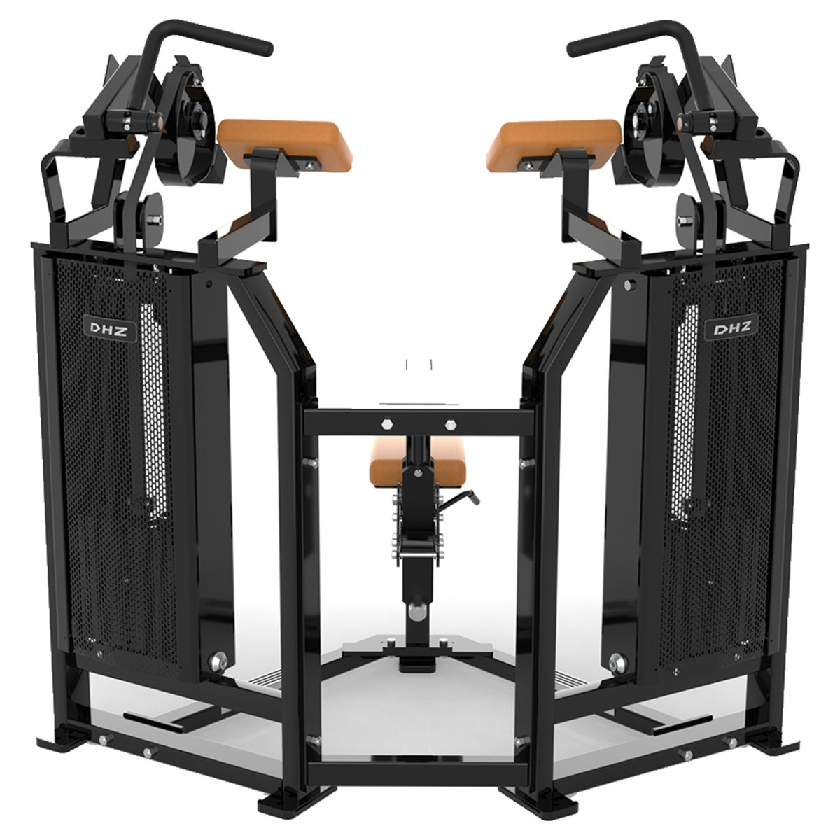 DHZ D-FORCE PM2037 Biceps Curl – Dual Weight Stack Bizepsmaschine – Detailansicht der professionellen Polsterung mit brauner Polsterung – Ansicht 4