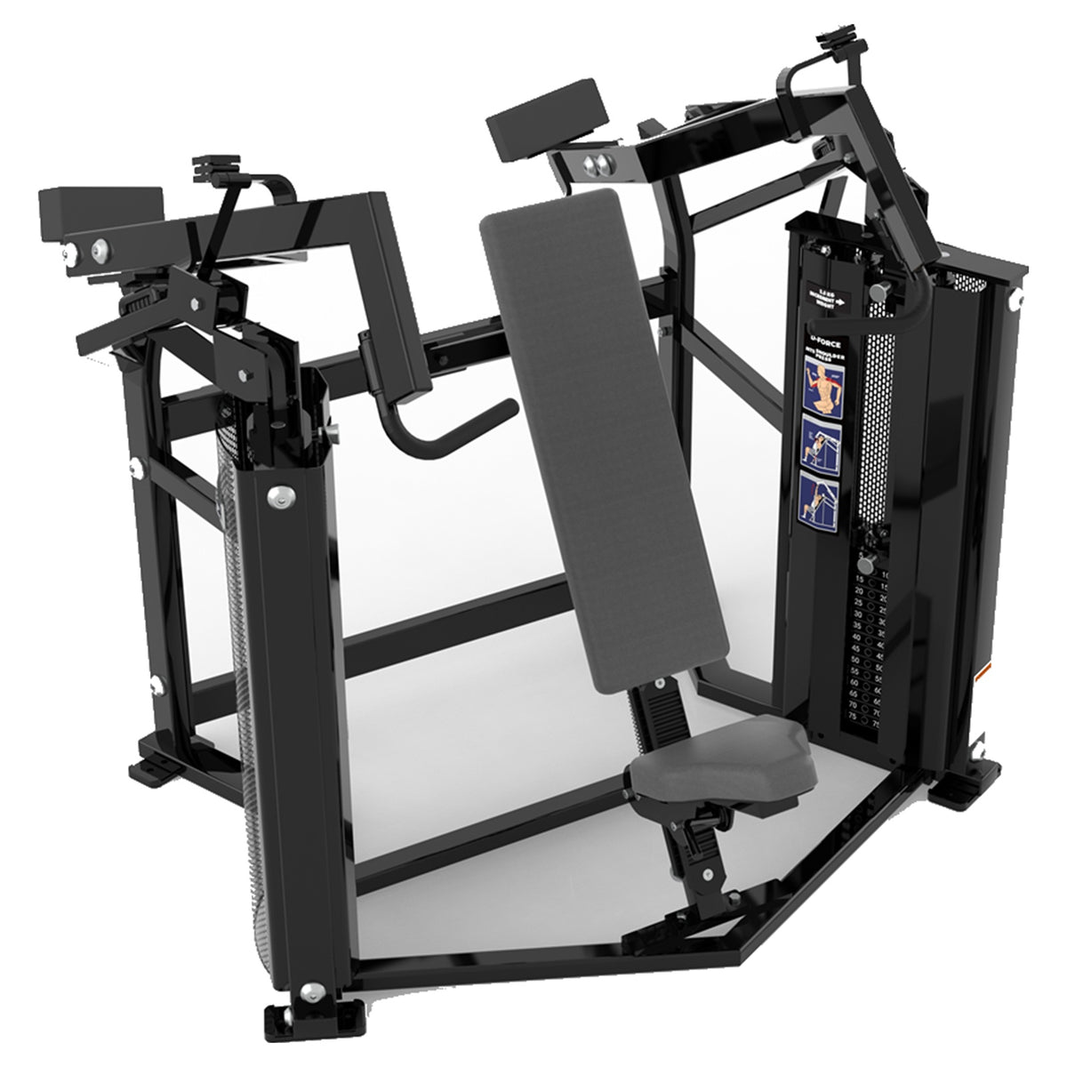 DHZ D-FORCE PM2041 Shoulder Press – Dual Weight Stack Schulterpresse – schwarze Polster, Produktansicht 04