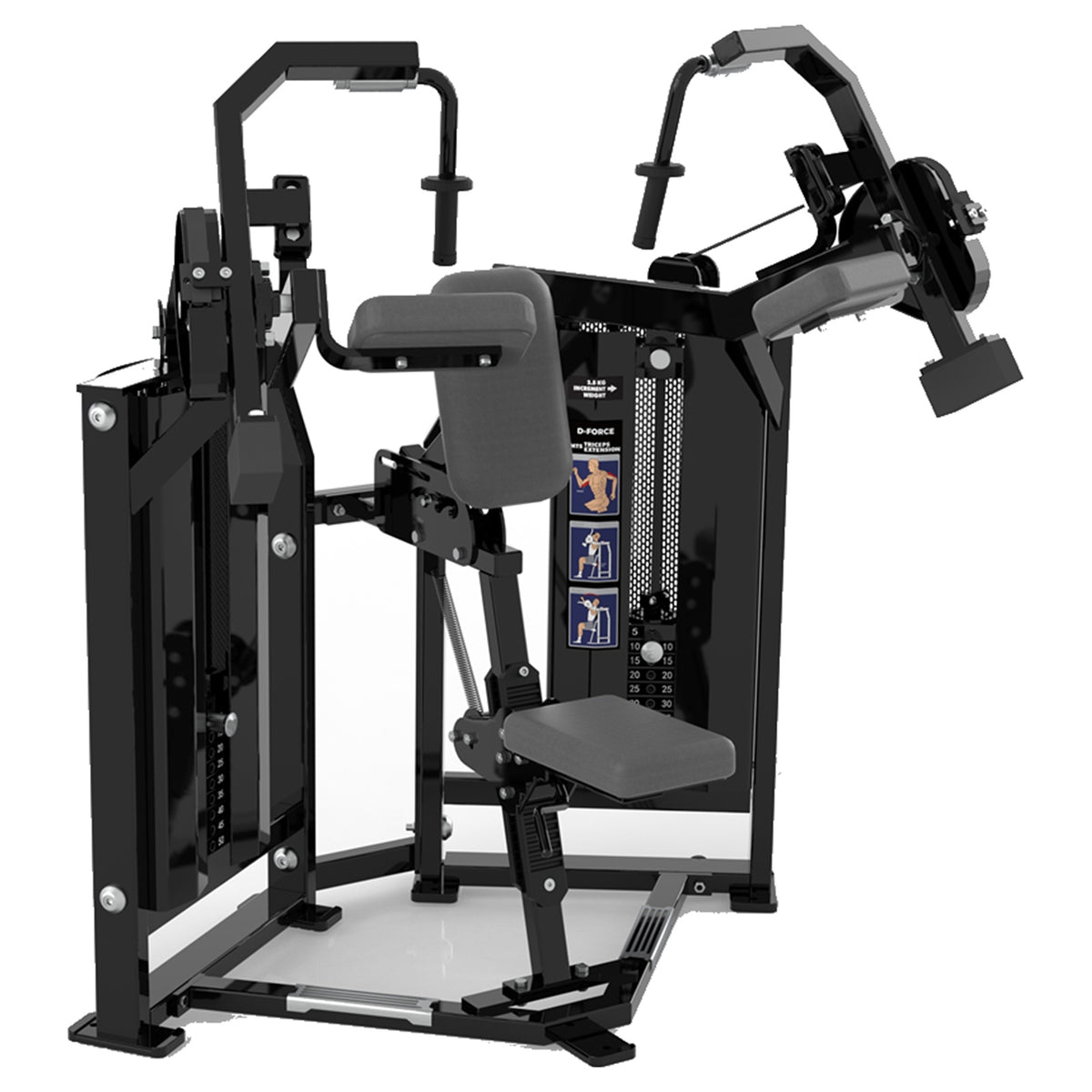 DHZ D-FORCE PM2043 Triceps Extension – Dual Weight Stack Trizepsmaschine – schwarze Polster, Produktansicht 04