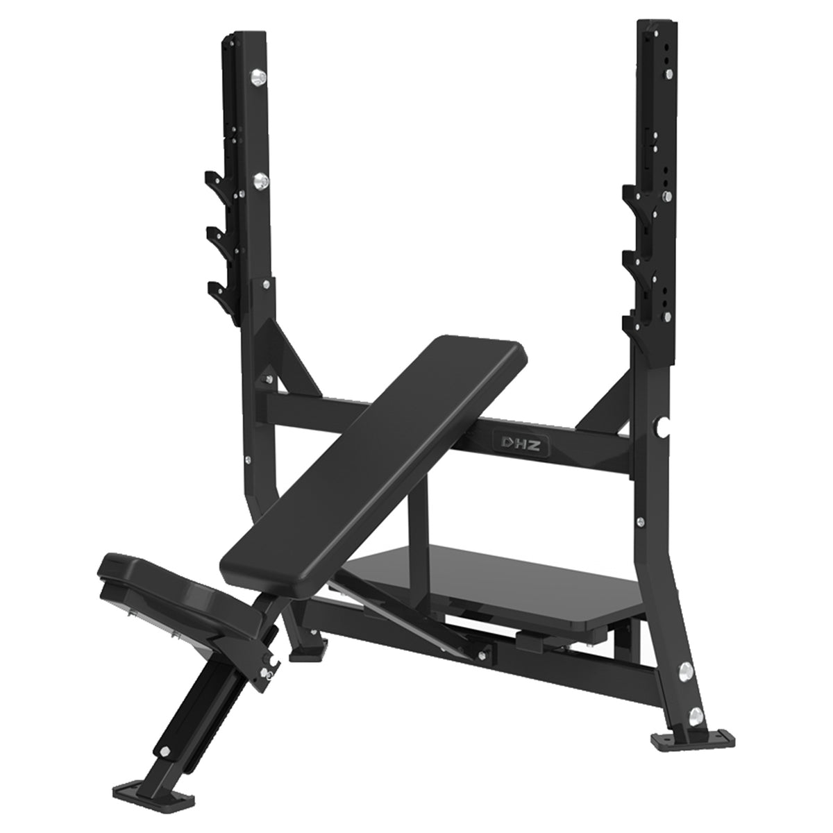 DHZ S-FORCE PM3013 Olympic Incline Bench – Freihantel Olympische Schrägbank – schwarze Polster, Produktansicht 04
