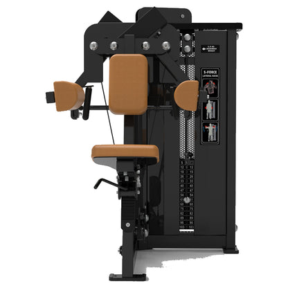 DHZ S-FORCE SM5005 Lateral Raise – Gewichtsblock Seitheben-Maschine – braune Polster, Produktansicht 04