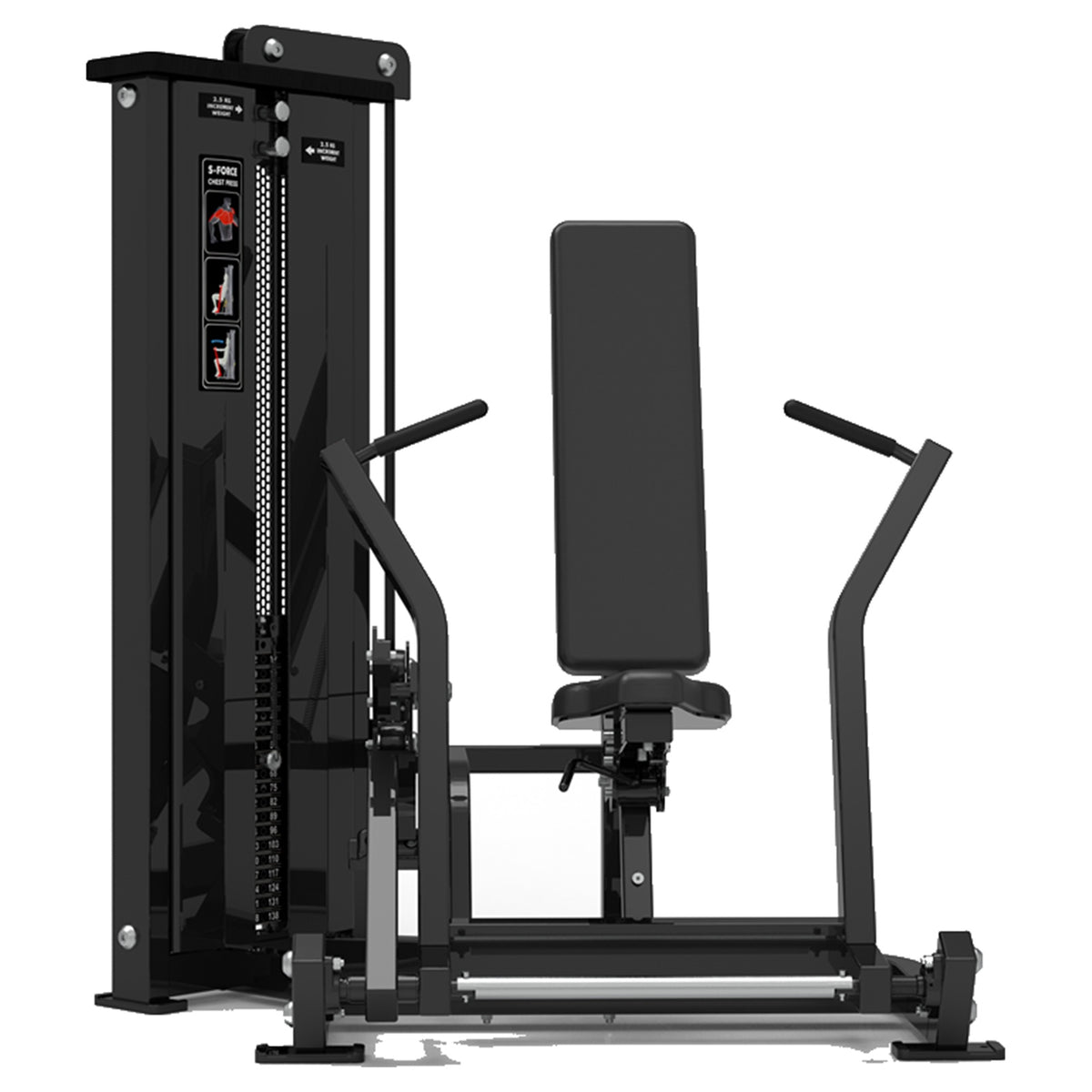 DHZ S-FORCE SM5008 Vertical Chest Press – Gewichtsblock Vertikale Brustpresse – schwarze Polster, Produktansicht 04