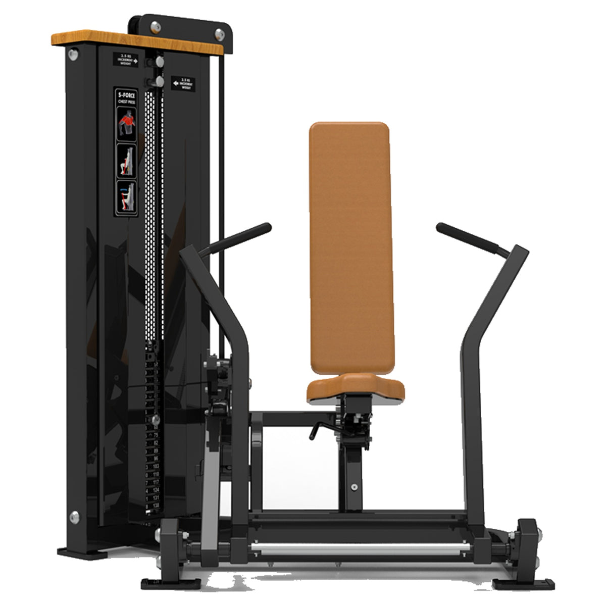 DHZ S-FORCE SM5008 Vertical Chest Press – Gewichtsblock Vertikale Brustpresse – braune Polster, Produktansicht 04