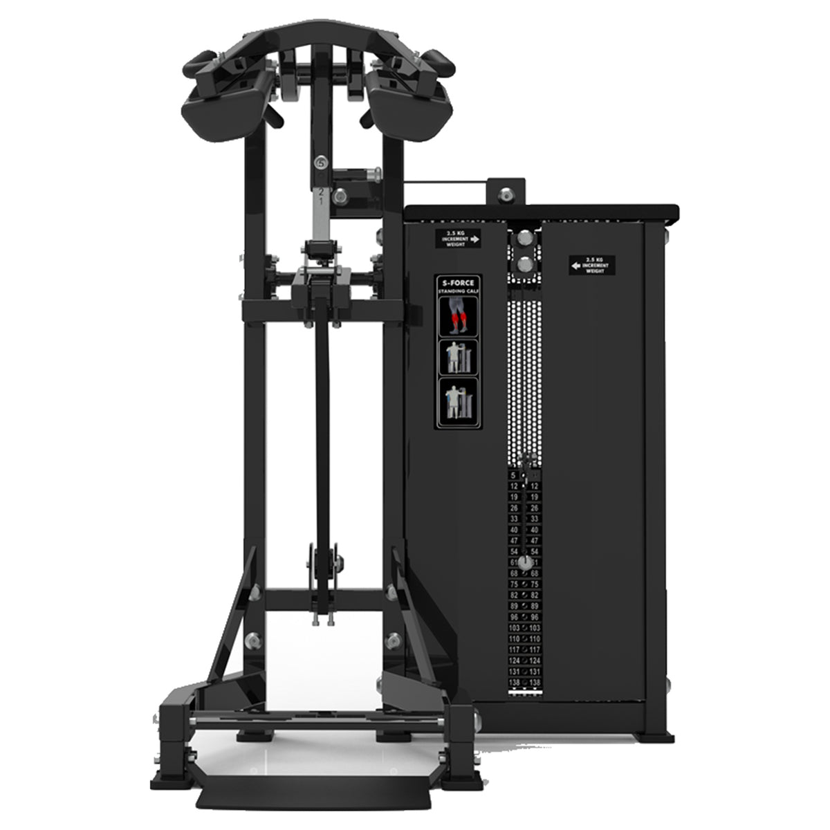 DHZ S-FORCE SM5010 Standing Calf – Gewichtsblock Stehende Wadenmaschine – schwarze Polster, Produktansicht 04