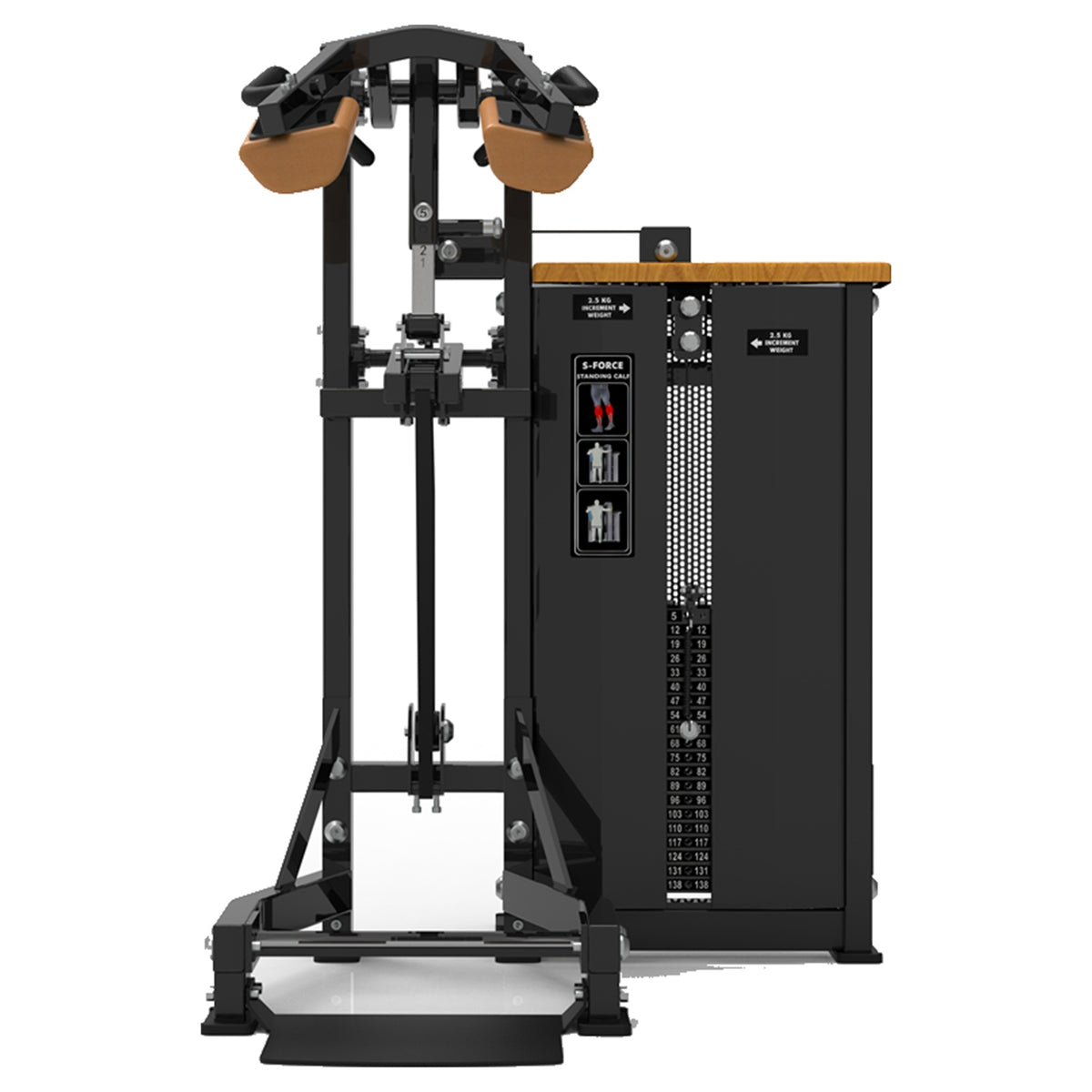 DHZ S-FORCE SM5010 Standing Calf – Gewichtsblock Stehende Wadenmaschine – braune Polster, Produktansicht 04