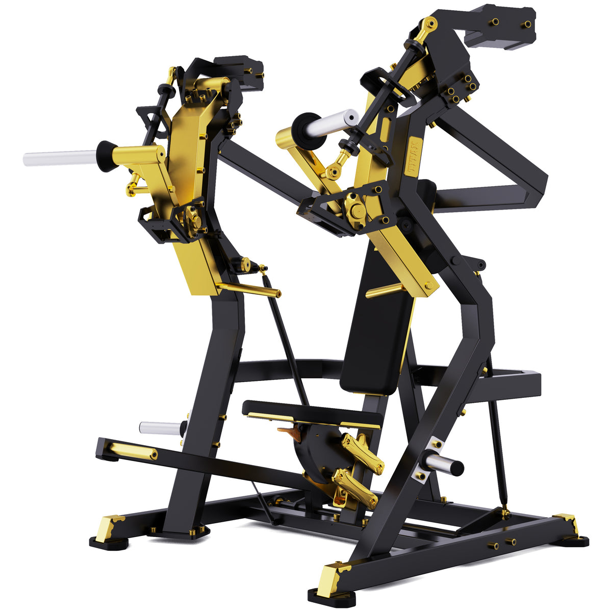 DHZ TITAN Mechanix Y905ZAG Chest Press - Plate Loaded Brustpresse – chest press schwarz gold perspektivansicht
