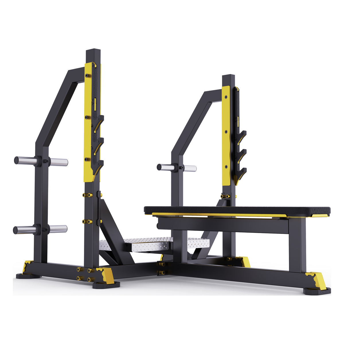 DHZ TITAN Mechanix Y972ZA Olympic Flat Bench - Plate Loaded Flachbank für Langhanteltraining – olympic flat bench schwarz gold rueckansicht