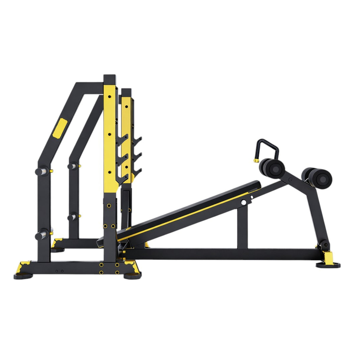 DHZ TITAN Mechanix Y973ZA Olympic Decline Bench - Plate Loaded Negativbank für Langhanteltraining – olympic decline bench schwarz gold profilansicht