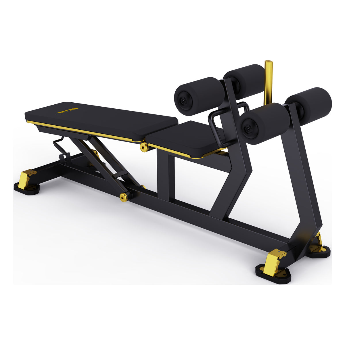 DHZ TITAN Mechanix Y977ZA Adjustable Decline Bench – Verstellbare Negativbank – adjustable decline bench schwarz gold ansicht links