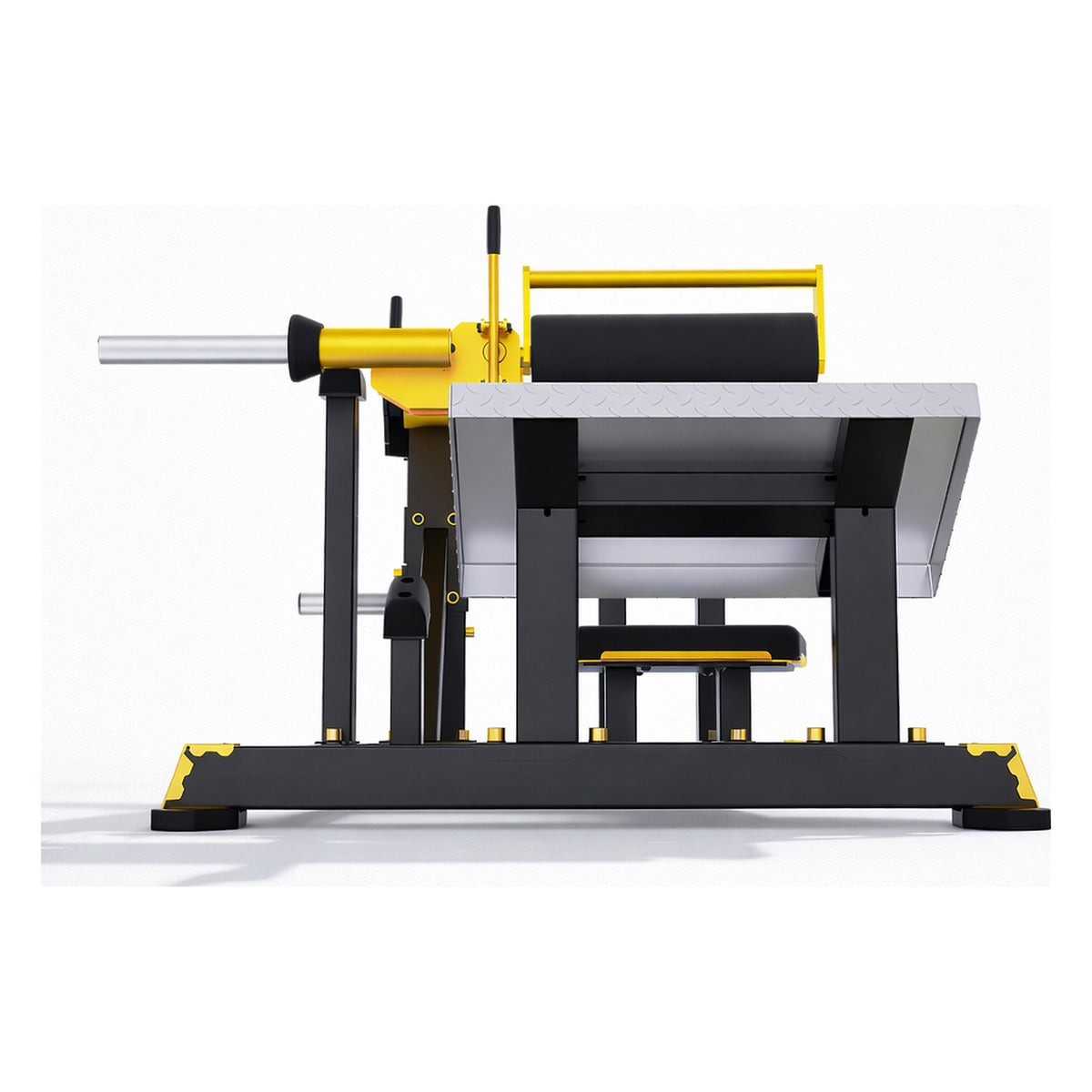 DHZ TITAN Mechanix Y984ZA Hip Thrust - Plate Loaded Gerät für Gesäßtraining – hip thrust schwarz gold frontansicht