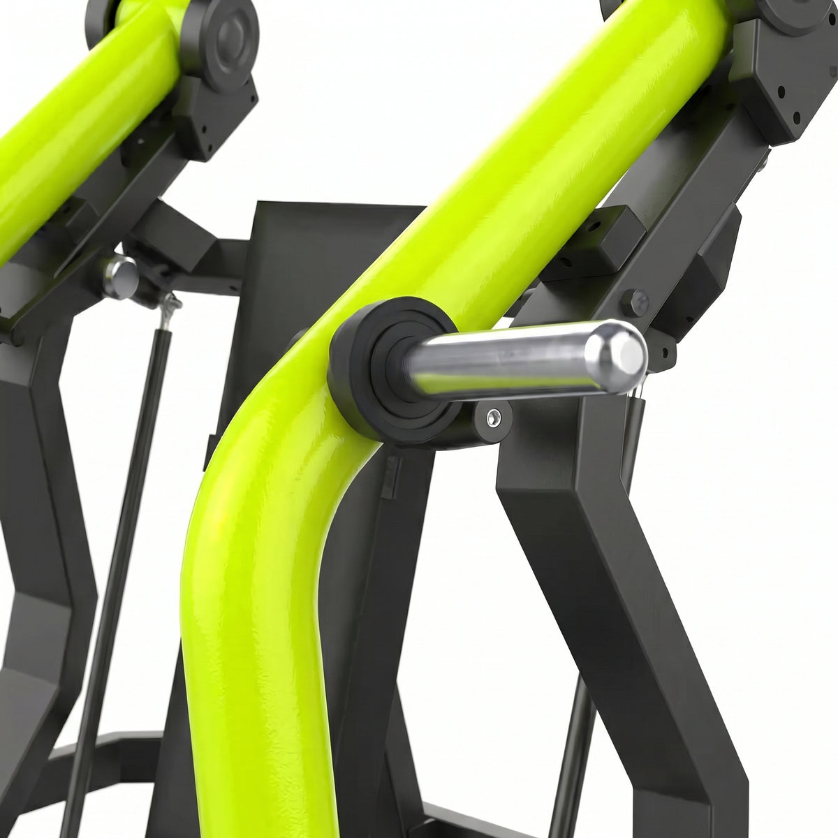 DHZ Y900 Y915L Schrägbank-Brustpresse (Incline Chest Press) mit Einstiegshilfe in Grün-Schwarz – Detail der Hantelscheibenaufnahme