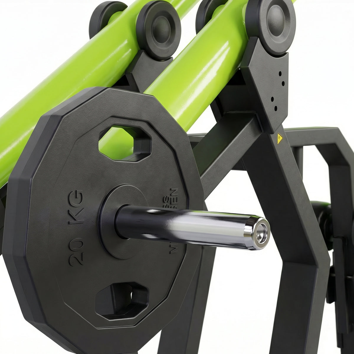 DHZ Y900 Y920 Latzugmaschine (Pull Down) in Grün-Schwarz – Detail der Hantelscheibenaufnahme