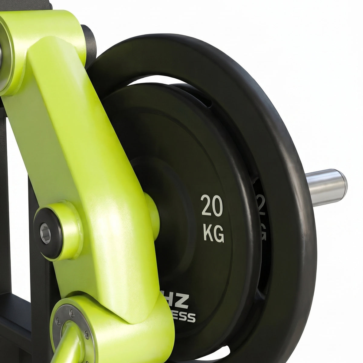 DHZ Y900 Y955 Beinbeuger (Leg Curl) in Grün-Schwarz – Detail der Hantelscheibenaufnahme