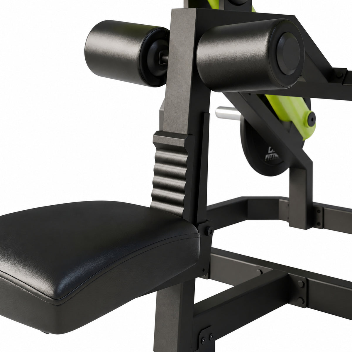 DHZ Y900 Y965 Sitzende Dip-Maschine (Seated Dip) in Grün-Schwarz – Detail von Sitz und Rollenpolstern