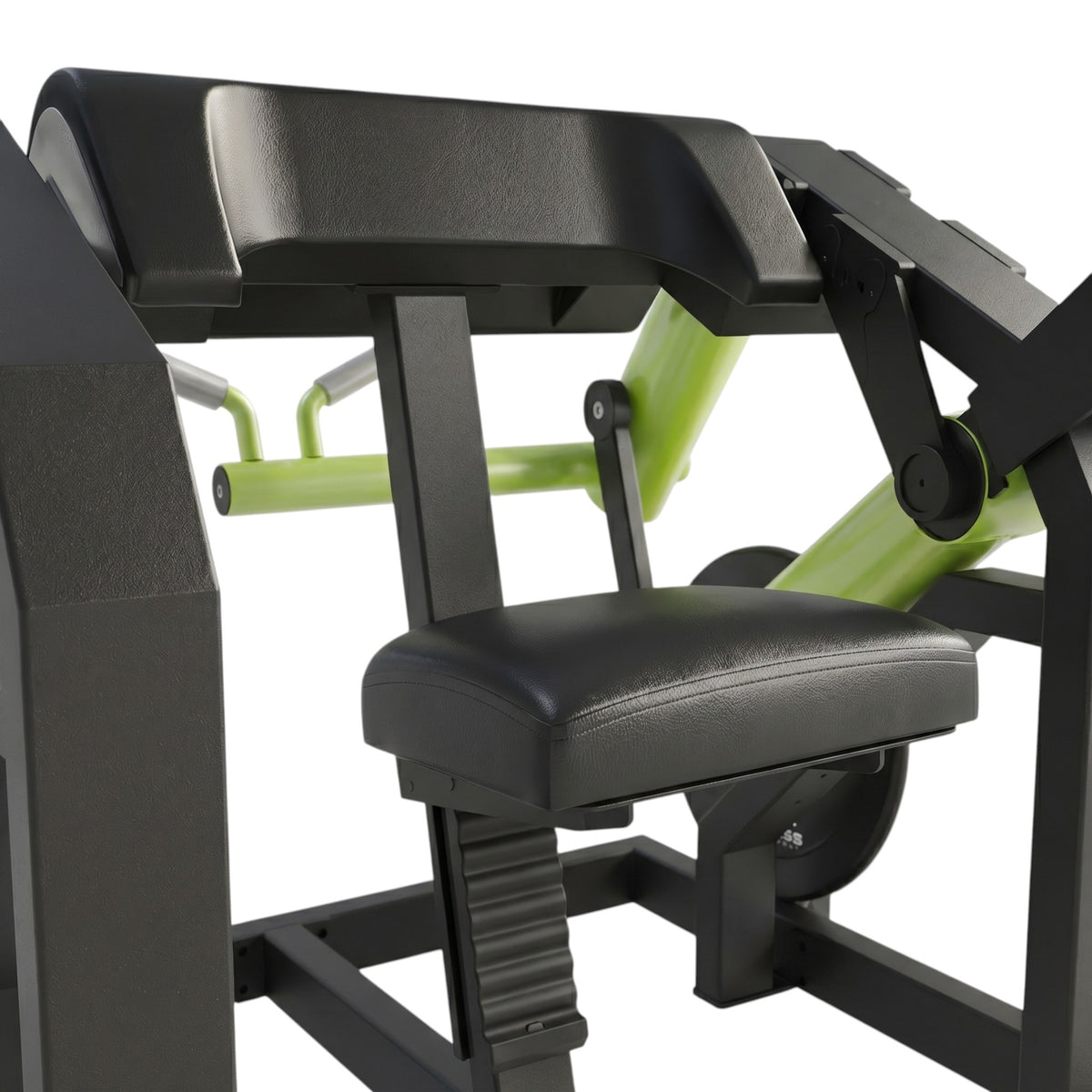 DHZ Y900 Y970 Bizepsmaschine (Biceps Curl) in Grün-Schwarz – Detail von Sitz und Armauflage